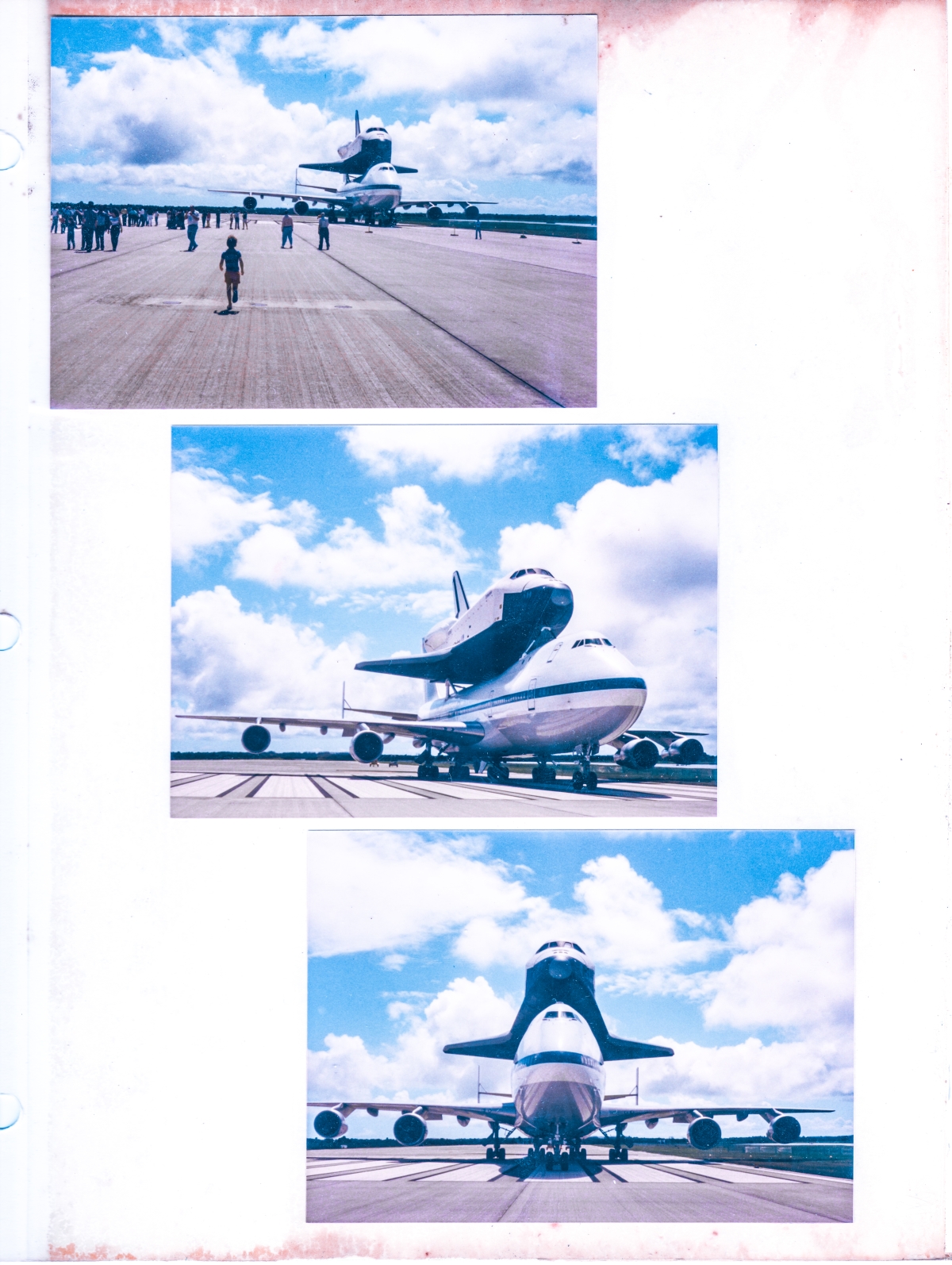 November, 1985, Open House at Kennedy Space Center, Florida, Shuttle Landing Facility. Space Shuttle Enterprise OV-101 (Orbiter Vehicle 101) sits on top of the 747 Carrier Aircraft that was used to ferry the orbiters cross-country, as part of their construction effort, testing, and operational flights. NASA would occasionally open their restricted facilities to badged employees and such friends and family as could fit into a single passenger car, to allow everyone to visit places and see things that they would otherwise never be giving the opportunity to do so. Enterprise was used in the first free flight tests, where it was taken to altitude by the 747 and released, allowing it to descend to the ground and land on a runway in the same manner as operational Space Shuttles would descend and land, following an orbital mission. The designation “OV-101” indicates that the original intent was to convert Enterprise into an operational Space Shuttle following its testing phase, but that never happened. Further engineering studies revealed that its wings would encounter structural loads during re-entry from orbit above and beyond what was originally expected, designed for, and built, and which would have dictated that the wings would need to be removed, rebuilt, and reattached, and this turned out to be more expensive and time-consuming than converting Structural Test Article STA-099 into a space-worthy vehicle, and that’s what was done, and STA-099 became OV-099, the Space Shuttle Challenger.